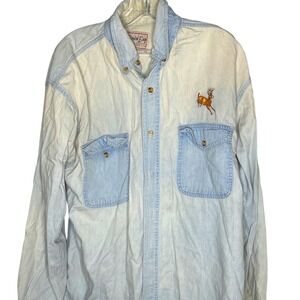 Bimini Bay VTG LARGE Outfitters Mens Denim Shirt Light Wash Deer Embroidery